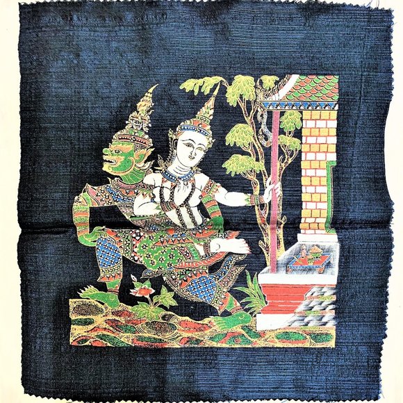 Indonesian Warrior Figures Art on Silk